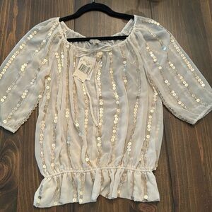 Guess blouse with sequins . Cream and gold . Size xsmall with tags